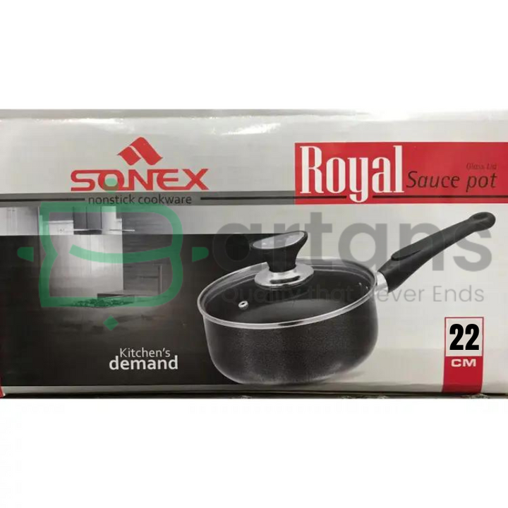 Sonex Premium Multi Layered 24CM Nonstick Royal Sauce Pans With Glass Lids. - BARTANS.PK