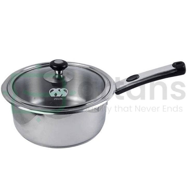Alpha Stainless Steel Encapsulated Bottom 18CM Sauce Pans with Glass Lids. - BARTANS.PK