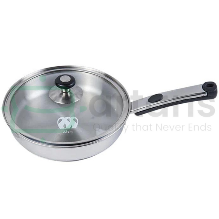 Alpha Stainless Steel Encapsulated Bottom 24CM Frying Pans with Glass Lids. - BARTANS.PK