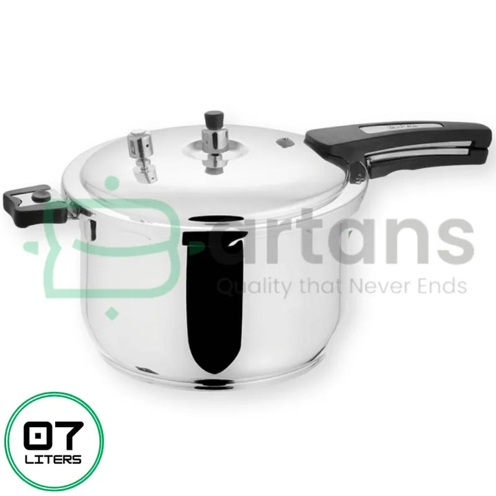 Alpha Stainless Steel Multi-layered Encapsulated Bottom 07 Liters Pressure Cooker, Designed for Optimal Performance. Check Out Alpha Cookware Reviews and Competitive Prices in Pakistan at Bartans.pk. Discover Our Complete Selection of Alpha Glory Casseroles, Alpha Cuisine Casseroles, Alpha Frypans, Alpha Casserole Sets, Alpha Saucepans, Alpha Steamers, Alpha Woks and Alpha Pressure Cookers.  