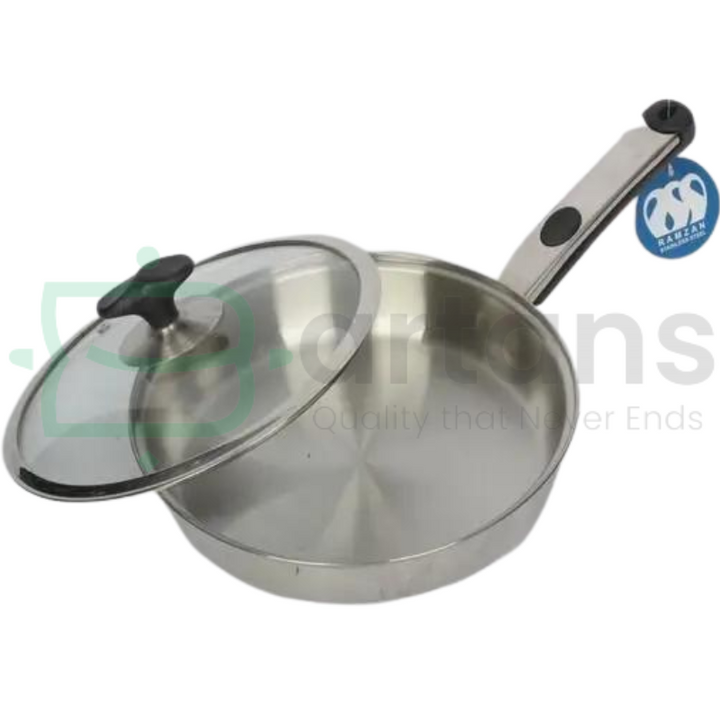 Alpha Stainless Steel Encapsulated Bottom 24CM Frying Pans with Glass Lids. - BARTANS.PK