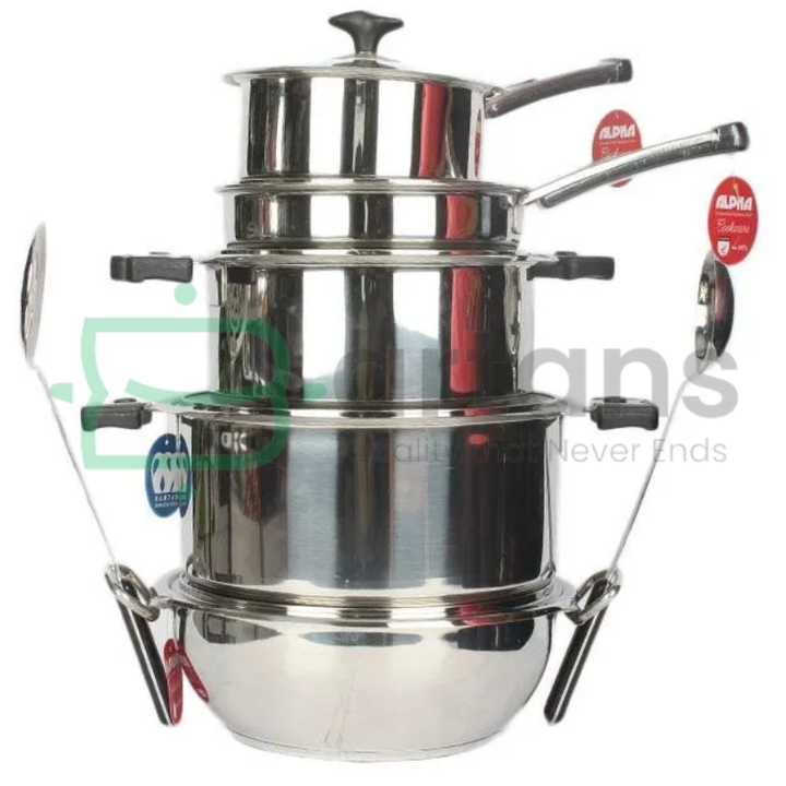Alpha Stainless Steel Encapsulated Bottom Cookware 12PCS Giftsets. - BARTANS.PK